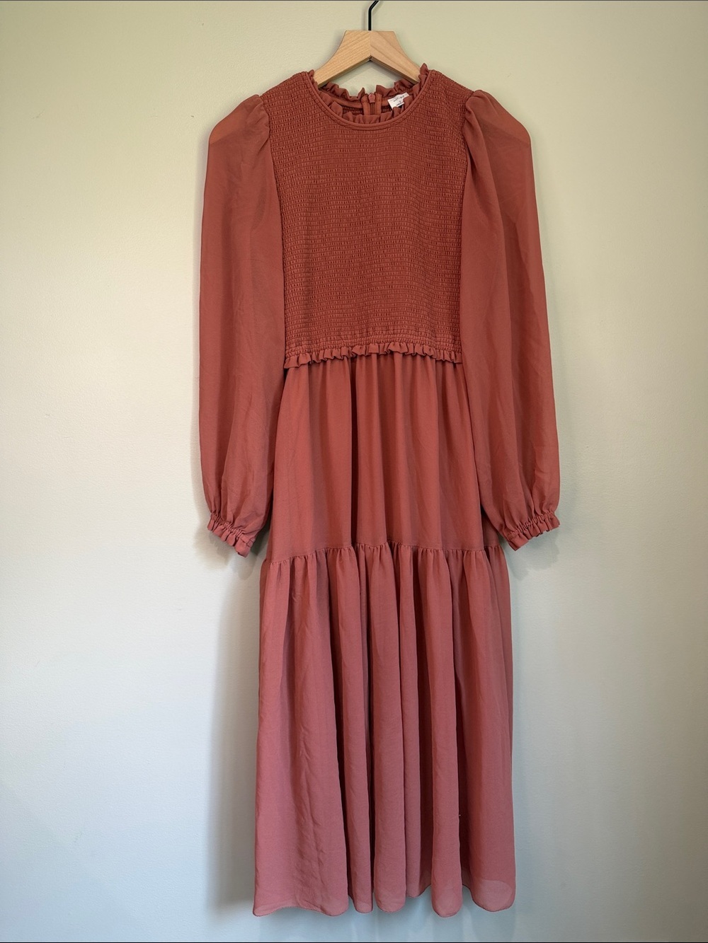 Wilfred Rust Midi Dress with Smocked Bodice Small